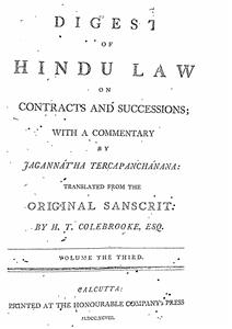 A Digest Law Or Hindu Law On Contract And Successions