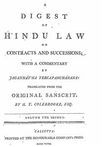 A Digest Law or Hindu Law on Contract  And Successions