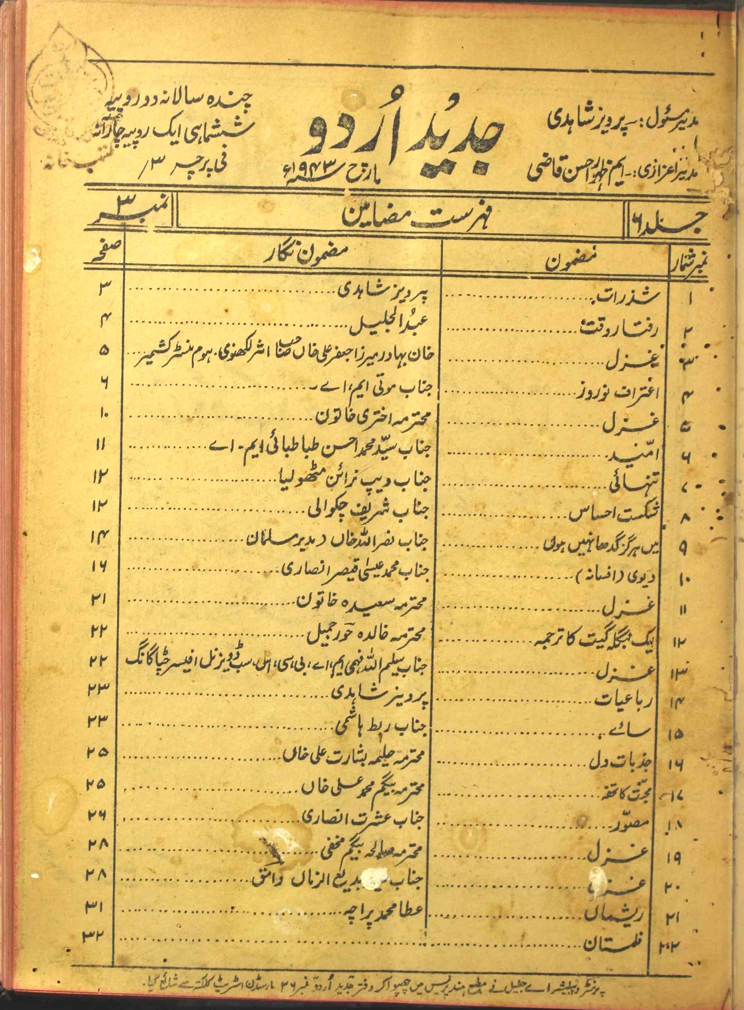 Jaded Urdu Jild 6 No 3 March 1943-Shumara Number-003