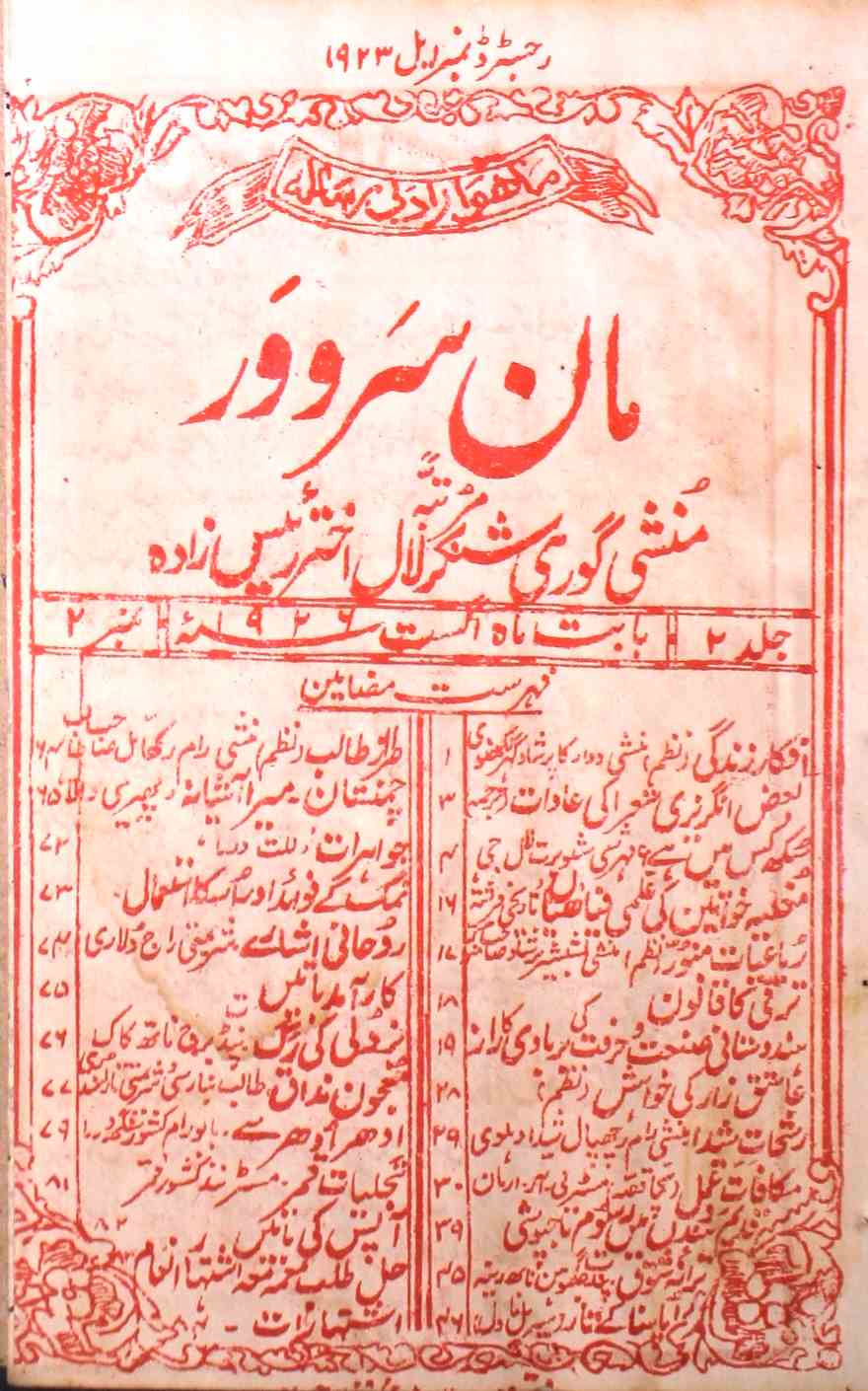 Maan Sarover Jild 2 No 2 August 1926-SVK-Shumara Number-002