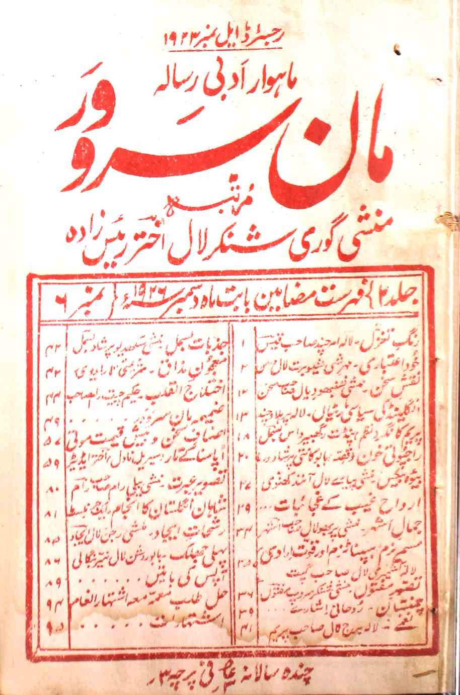 Maan Sarover Jild 2 No 6 December 1926-SVK-Shumara Number-006