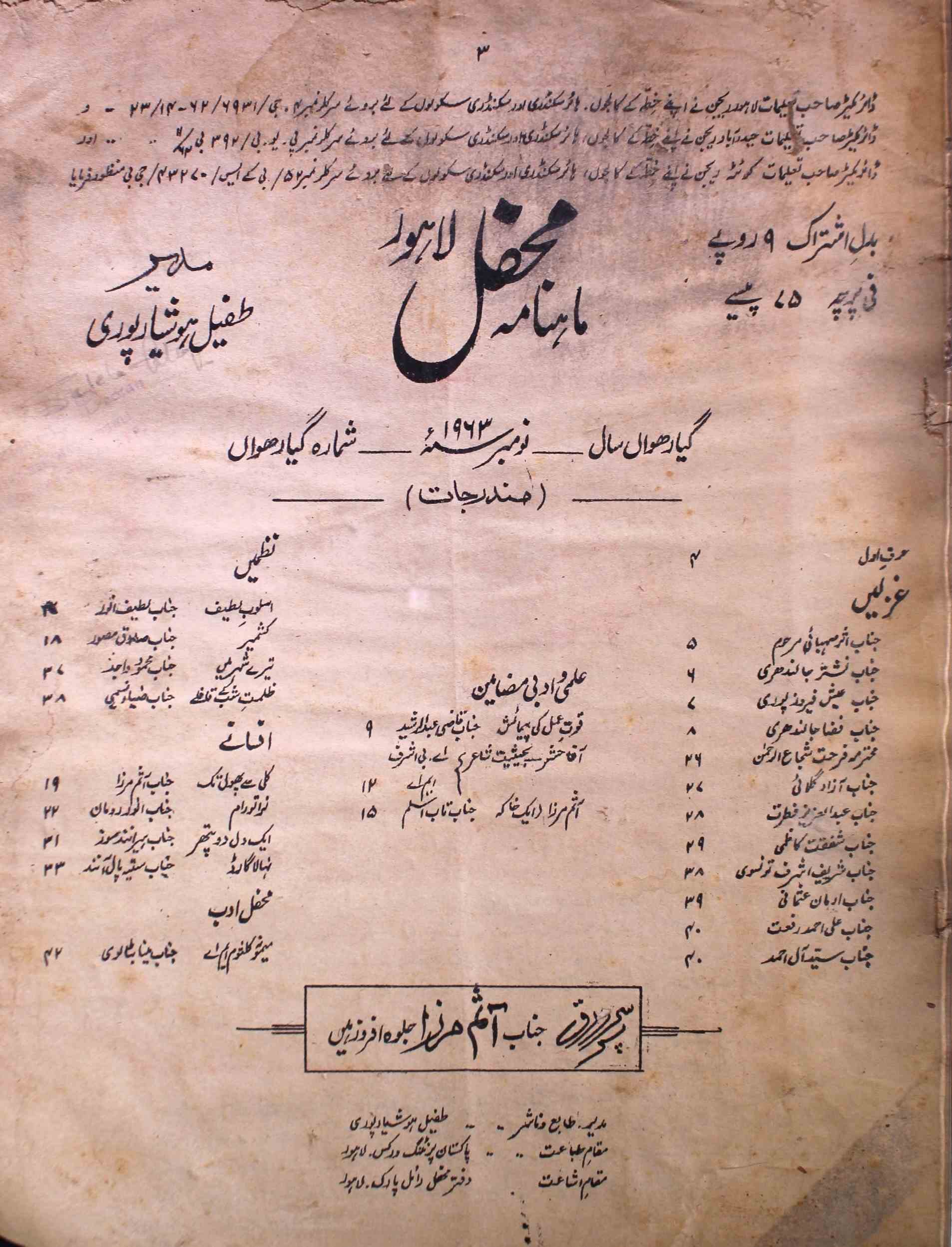 Mahfil Jild 11 No 11 November 1963-SVK-Shumara Number-011