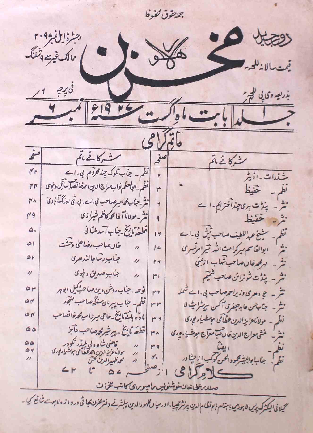 Mukhzan Jild 1 No 6 August 1927-SVK-Shumara Number-006