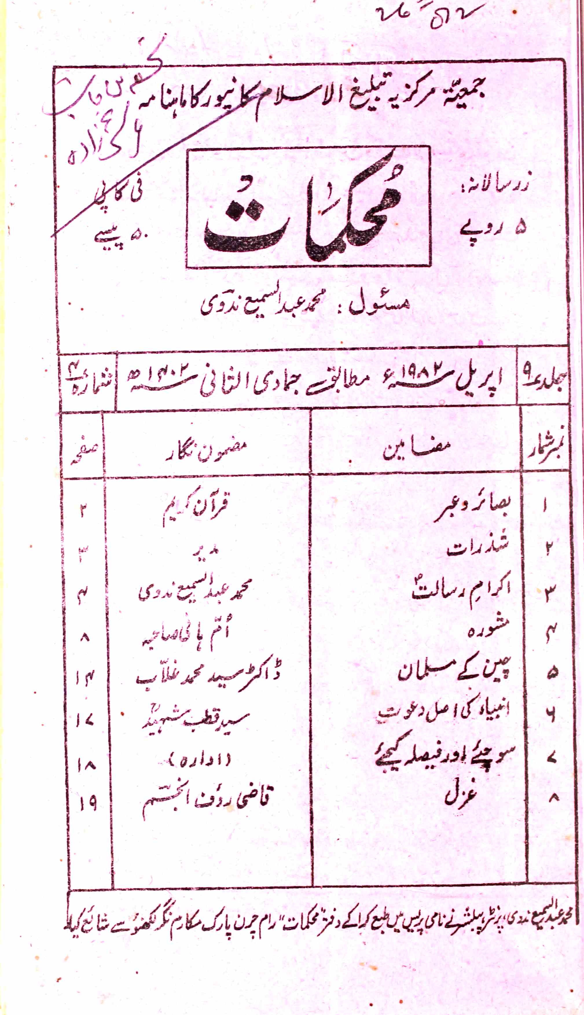 Mohkamat Jild 9 Shumara 4-Shumara Number-004