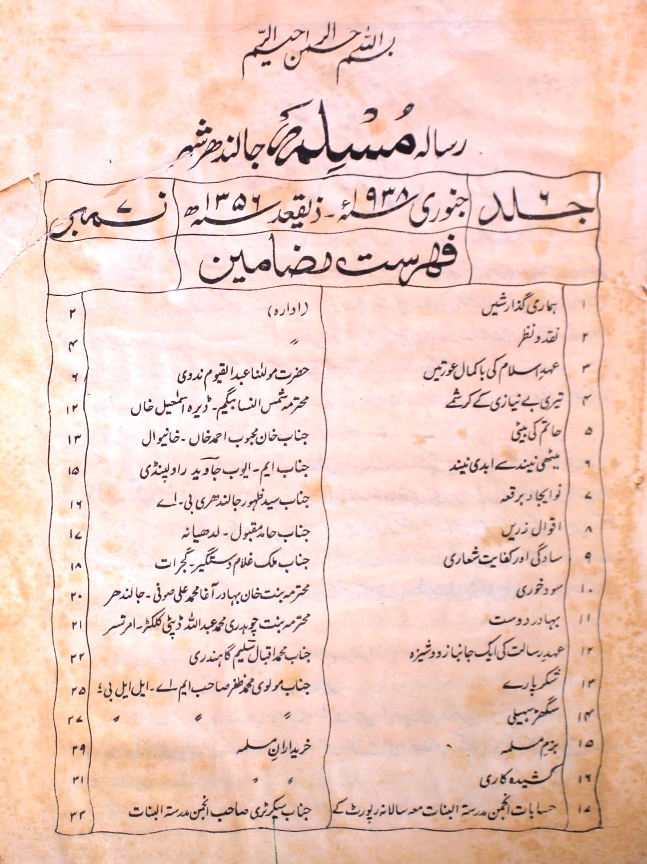 Muslimah Jild 6 No 7 January 1938-SVK-Shumara Number-007