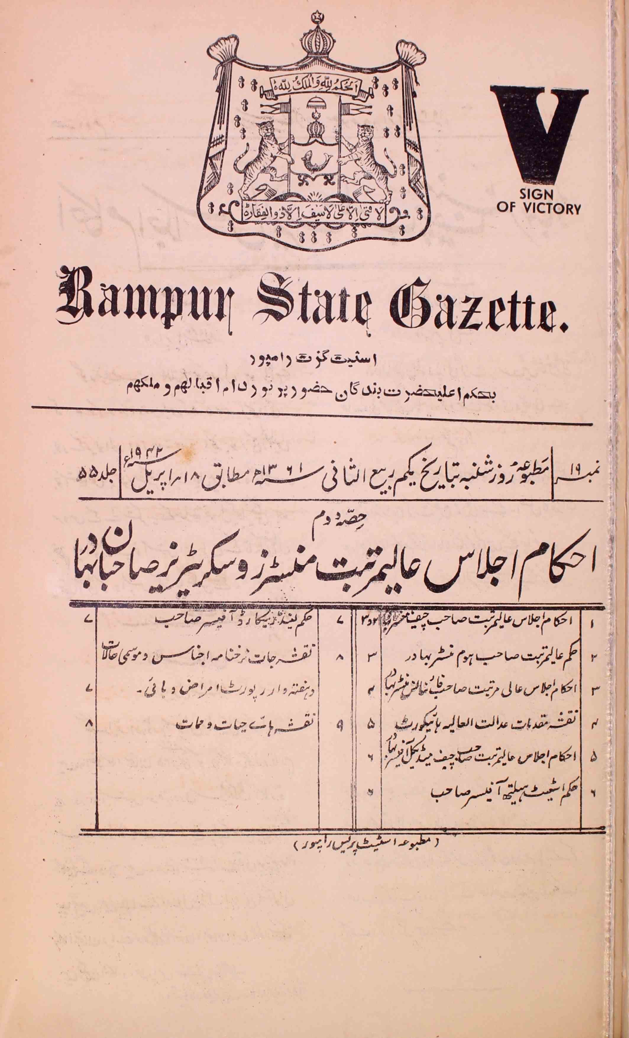 Rampur State Gazette-55 Number-19,2-Shumara Number-019