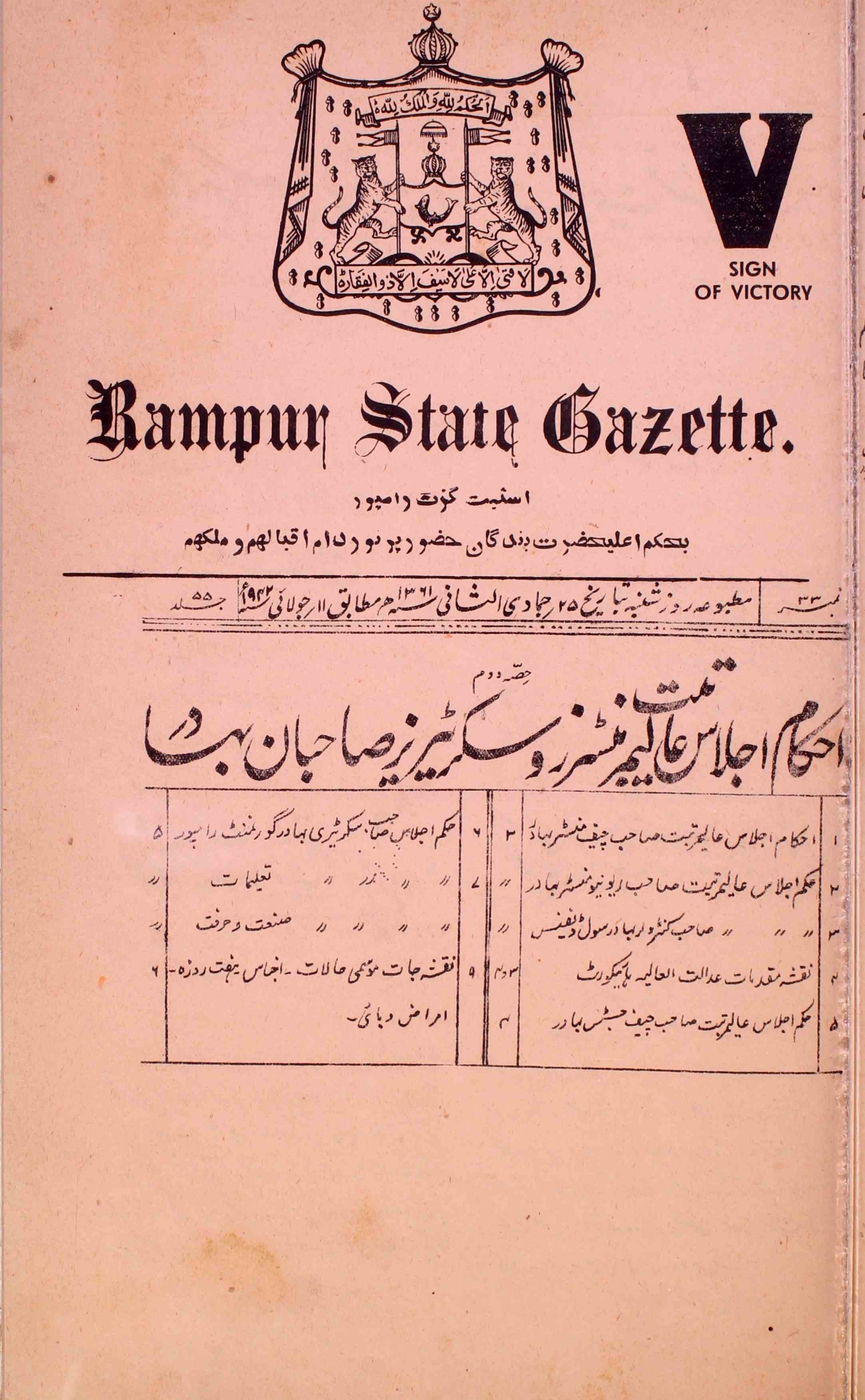 Rampur State Gazette-55 Number-33,2-Shumara Number-033