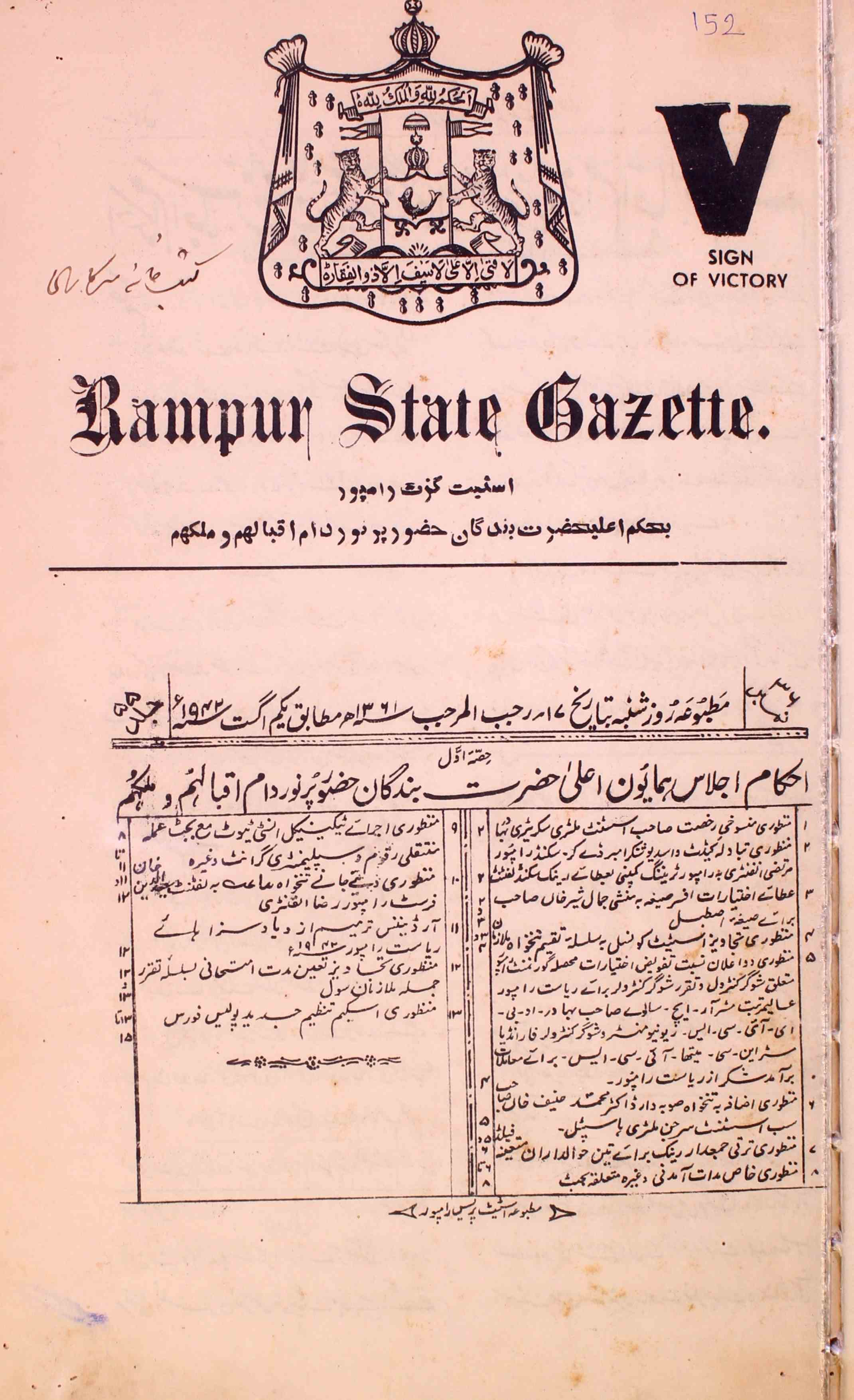 Rampur State Gazette-55 Number-36,1-Shumara Number-036